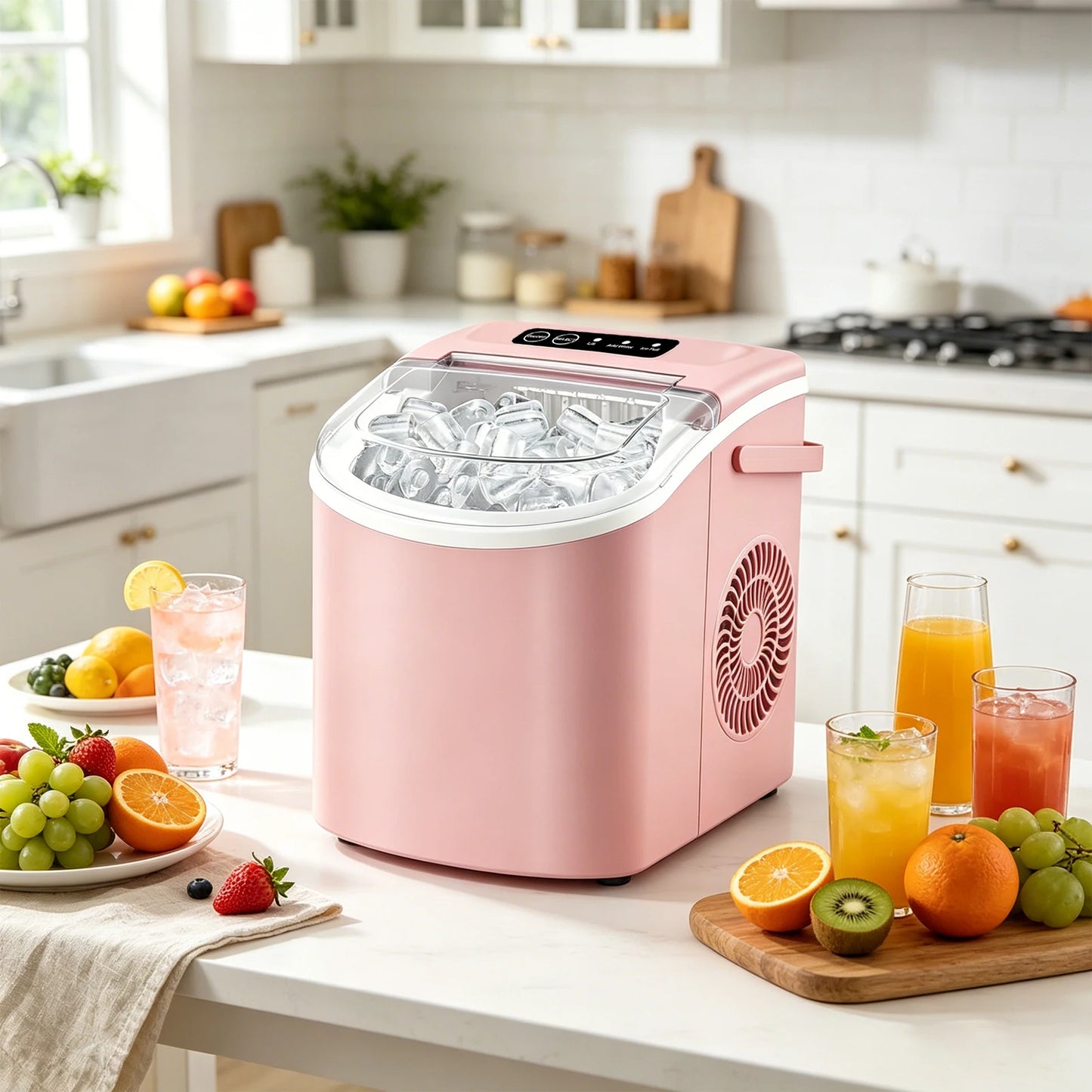 Portable Countertop Ice Maker Machine 29Lbs/24H – Self Cleaning Ice Maker with Carry Handle, 9 Ice Cubes in 6 Minutes for Home Kitchen Office RV & Party