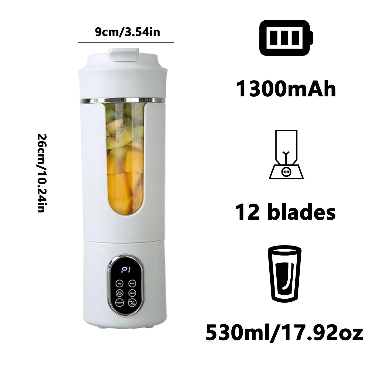 530ml Portable Blender Cup | 12 Stainless Steel Blades USB Rechargeable Personal Smoothie Juicer with 4 Speeds