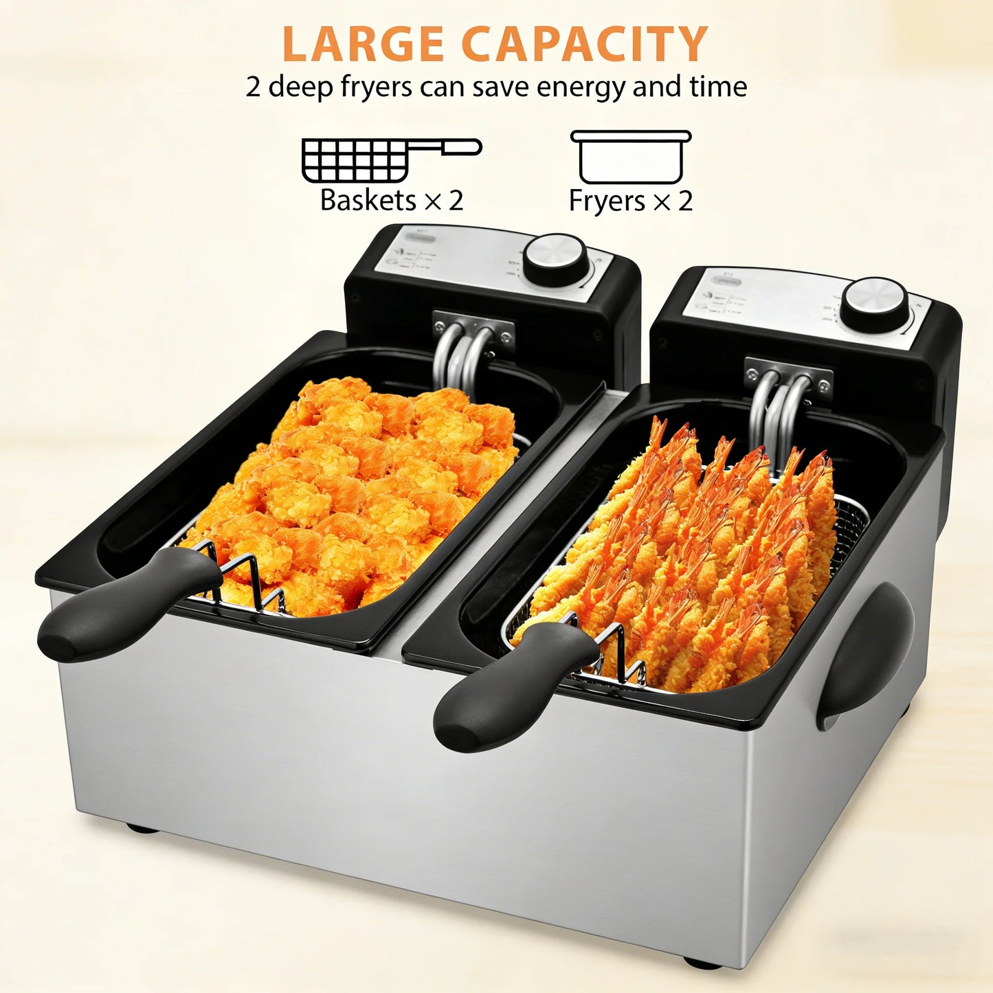 Electric Deep Fryer with Basket – 1.5L to 6L Stainless Steel Countertop Fryer with Adjustable Temperature