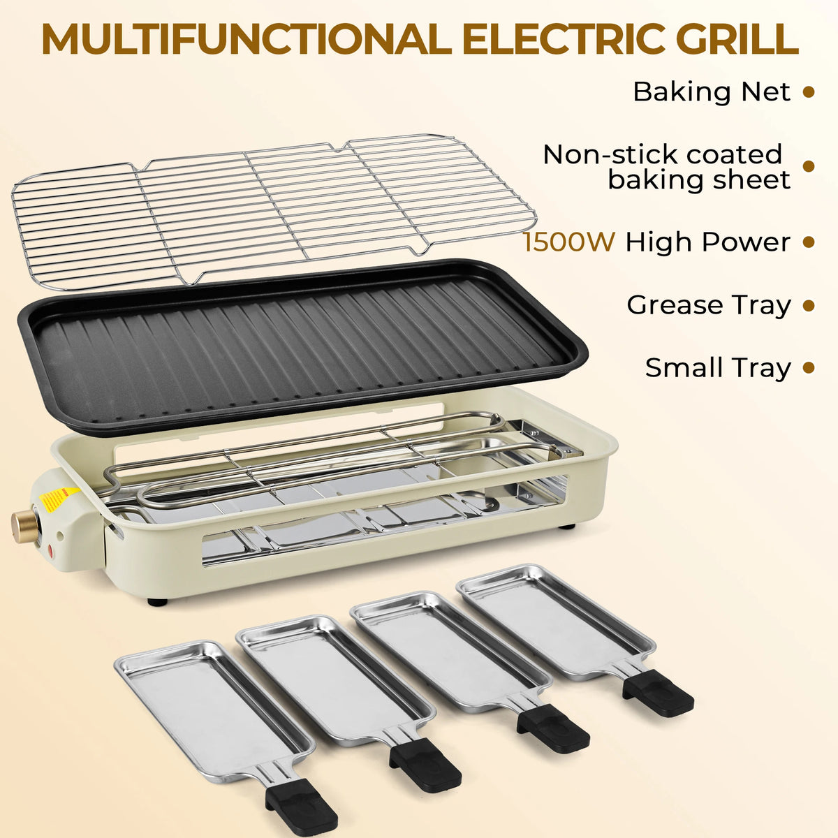 Parrilla Raclette Eléctrica de Mesa con 4 Mini Sartenes y Superficie Antiadherente para Barbacoa – Parrilla de Fiesta Interior con Temperatura Ajustable