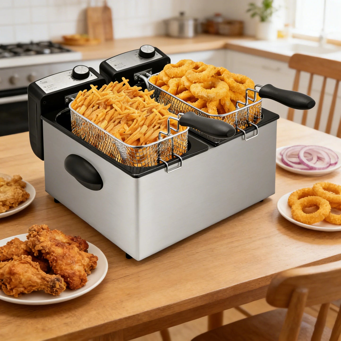 Electric Deep Fryer with Basket – 1.5L to 6L Stainless Steel Countertop Fryer with Adjustable Temperature