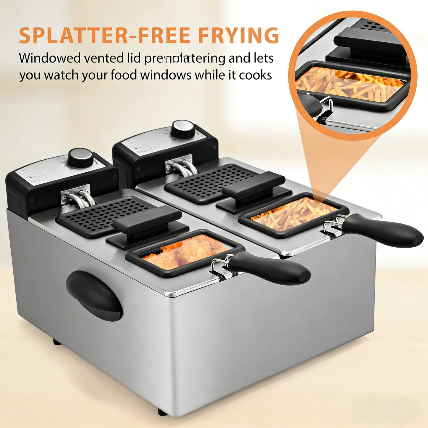 Electric Deep Fryer with Basket – 1.5L to 6L Stainless Steel Countertop Fryer with Adjustable Temperature