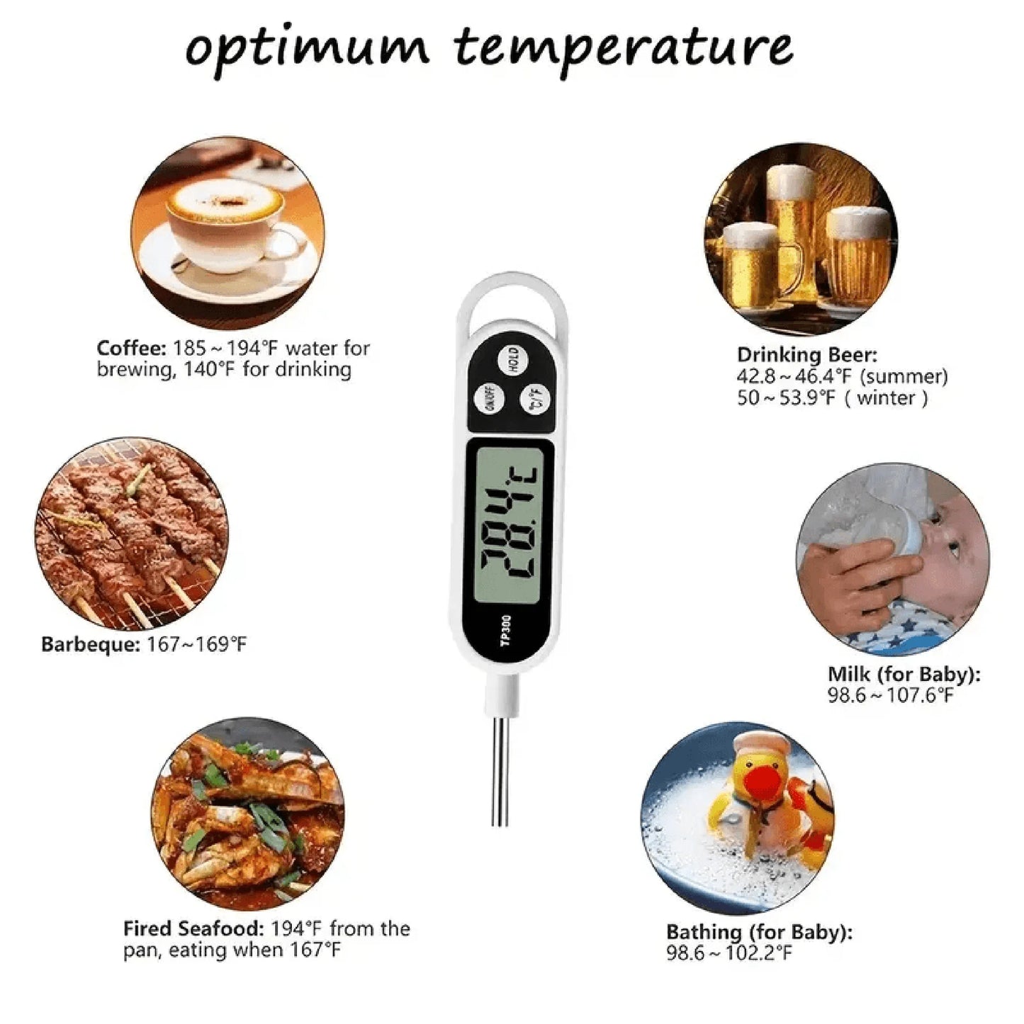 Digital Food Thermometer – Instant Read Kitchen Probe for Meat, BBQ, Oil & Cooking