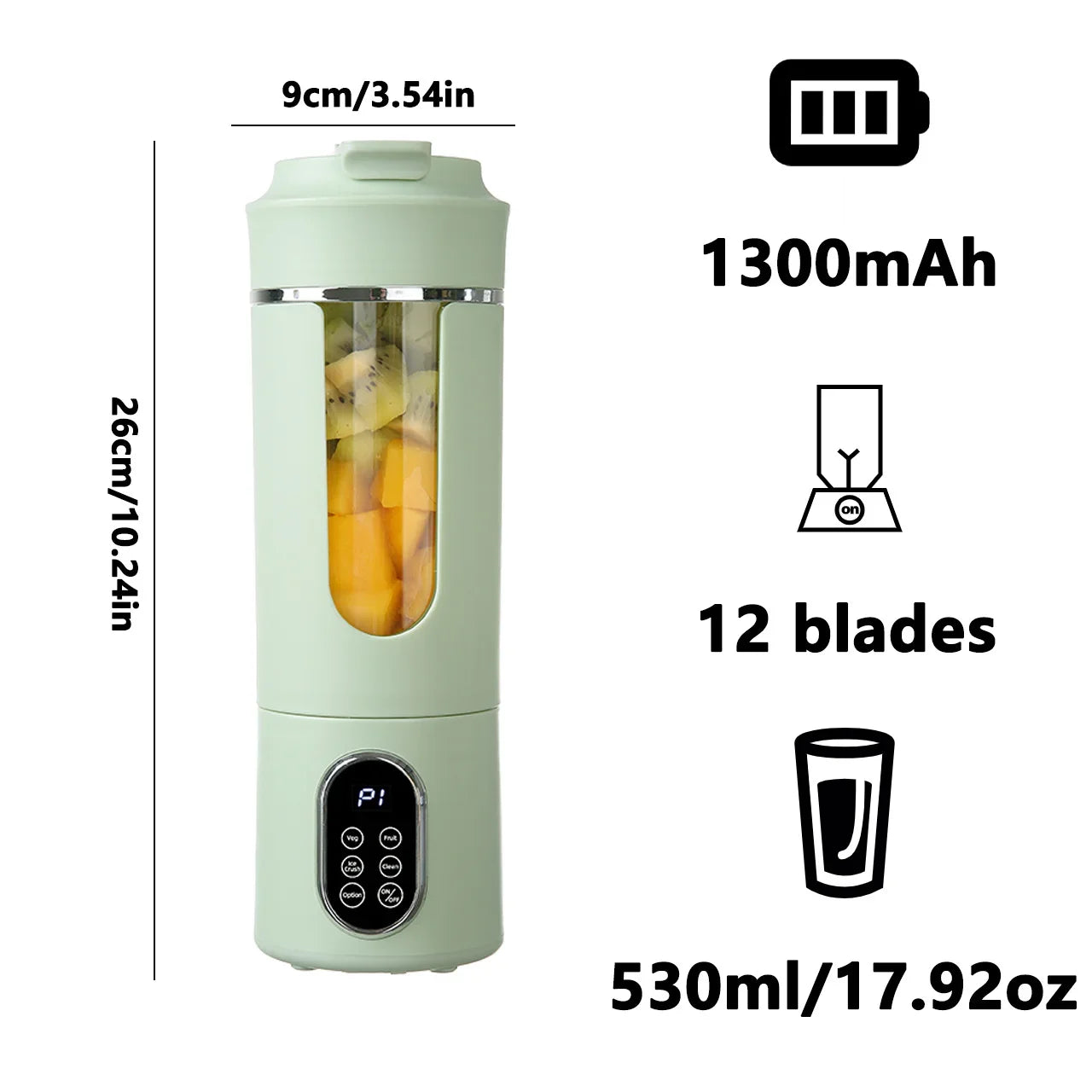 530ml Portable Blender Cup | 12 Stainless Steel Blades USB Rechargeable Personal Smoothie Juicer with 4 Speeds