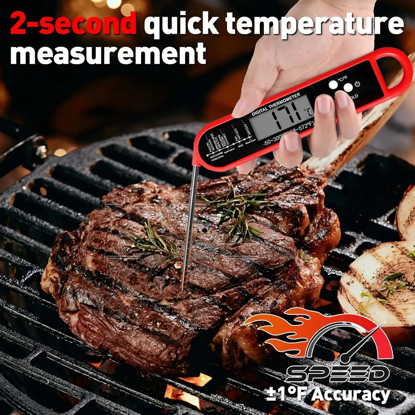 Digital Food Thermometer with Foldable Probe & Magnet – Instant Read BBQ & Cooking Thermometer