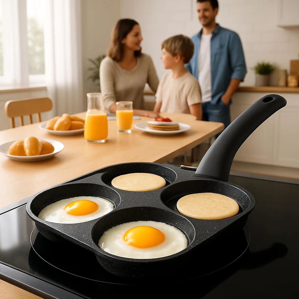 Nonstick Egg Frying Pan Egg 4-Cups Cooker 4-Cup Nonstick Egg Frying Pan | 4-Hole Pancake & Omelet Burger GriddleSuitable for Gas Stove Induction Cooker