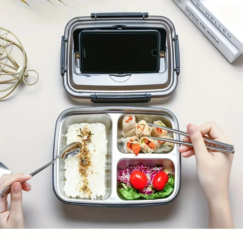 Leak-Proof Stainless Steel Lunch Box – Bento Food Container with 3/4 Compartments