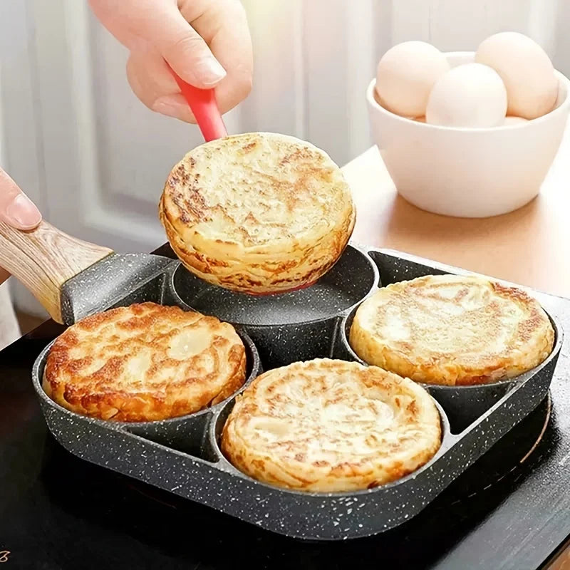 4-Hole Nonstick Omelette Pan – Breakfast Egg, Pancake & Burger Frying Pan