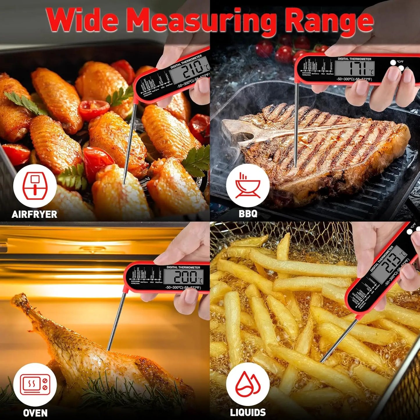 Digital Food Thermometer with Foldable Probe & Magnet – Instant Read BBQ & Cooking Thermometer