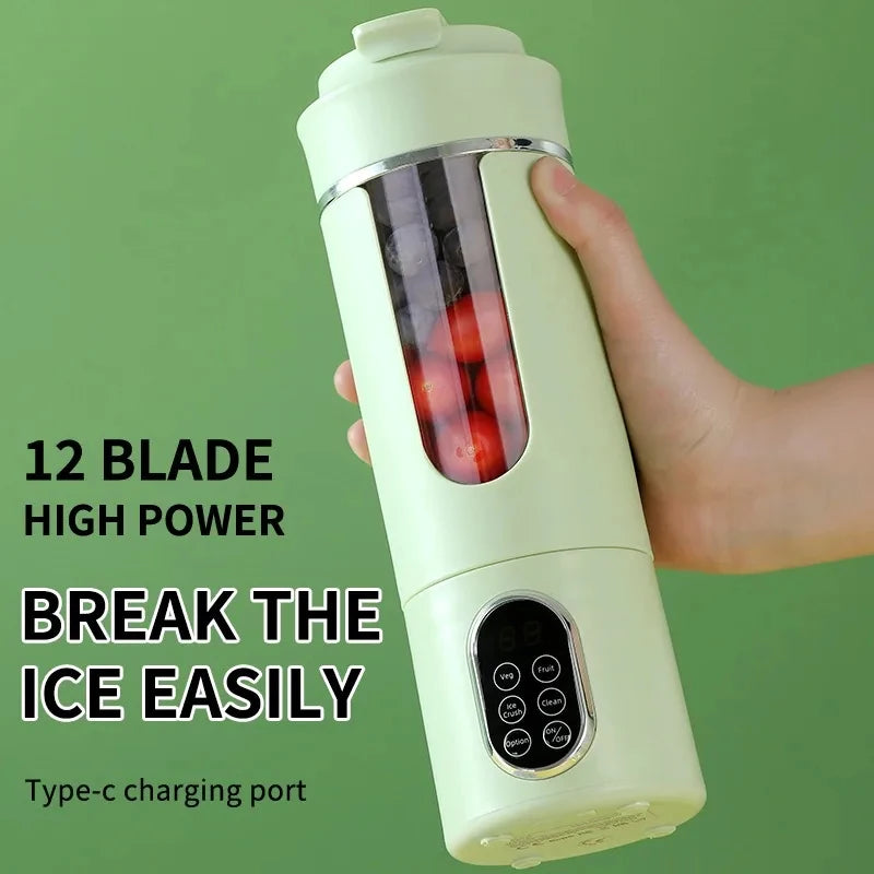 530ml Portable Blender Cup | 12 Stainless Steel Blades USB Rechargeable Personal Smoothie Juicer with 4 Speeds