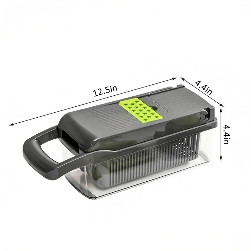 12.5" Multifunction Vegetable Chopper | 8 Interchangeable Blades Food Slicer, Onion Dicer, Fruit Cutter, Kitchen Mandoline with Storage Container