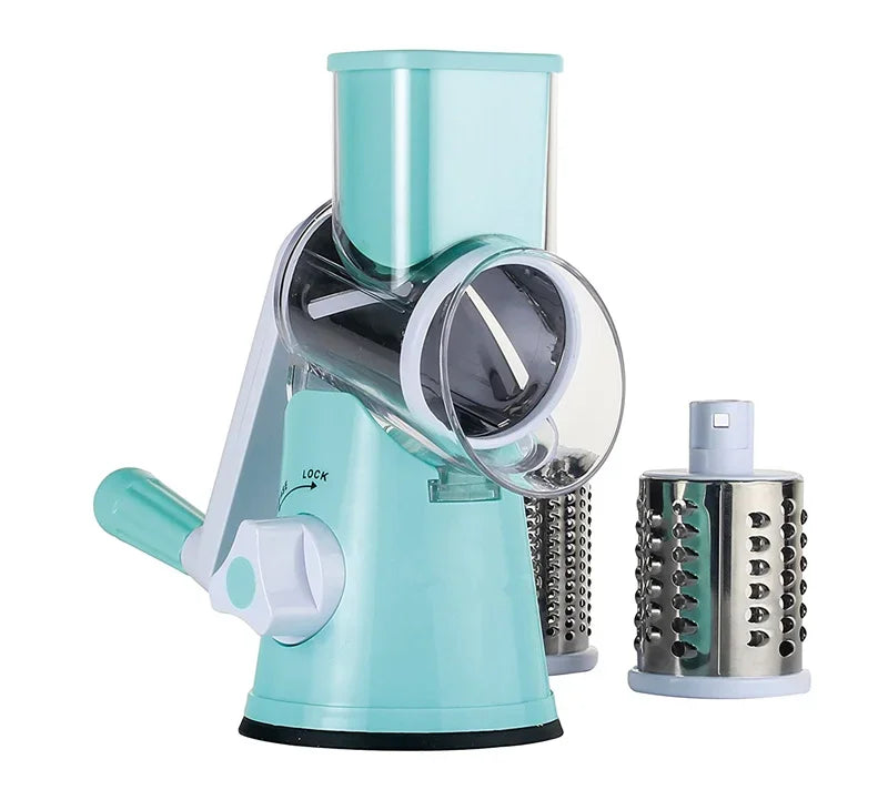 Manual Rotary Cheese Grater with 3 Drums Vegetable Slicer & Shredder