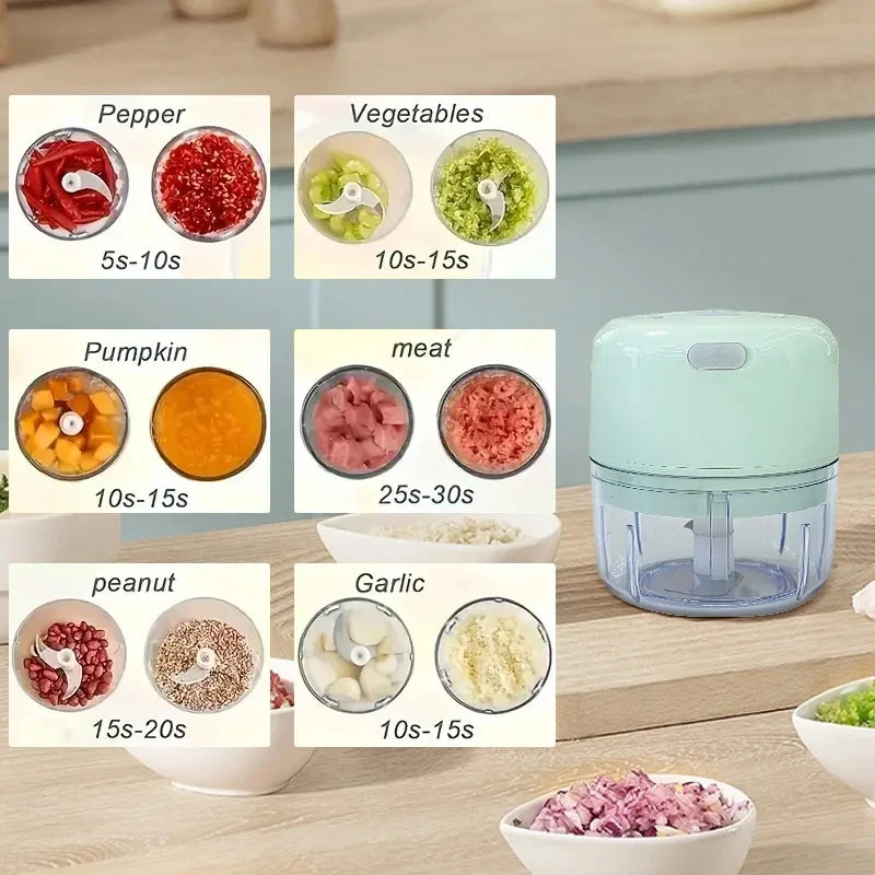 250ml USB Rechargeable Mini Electric Food Chopper Garlic Onion Vegetable Meat Grinder BPA-Free Portable Food Processor