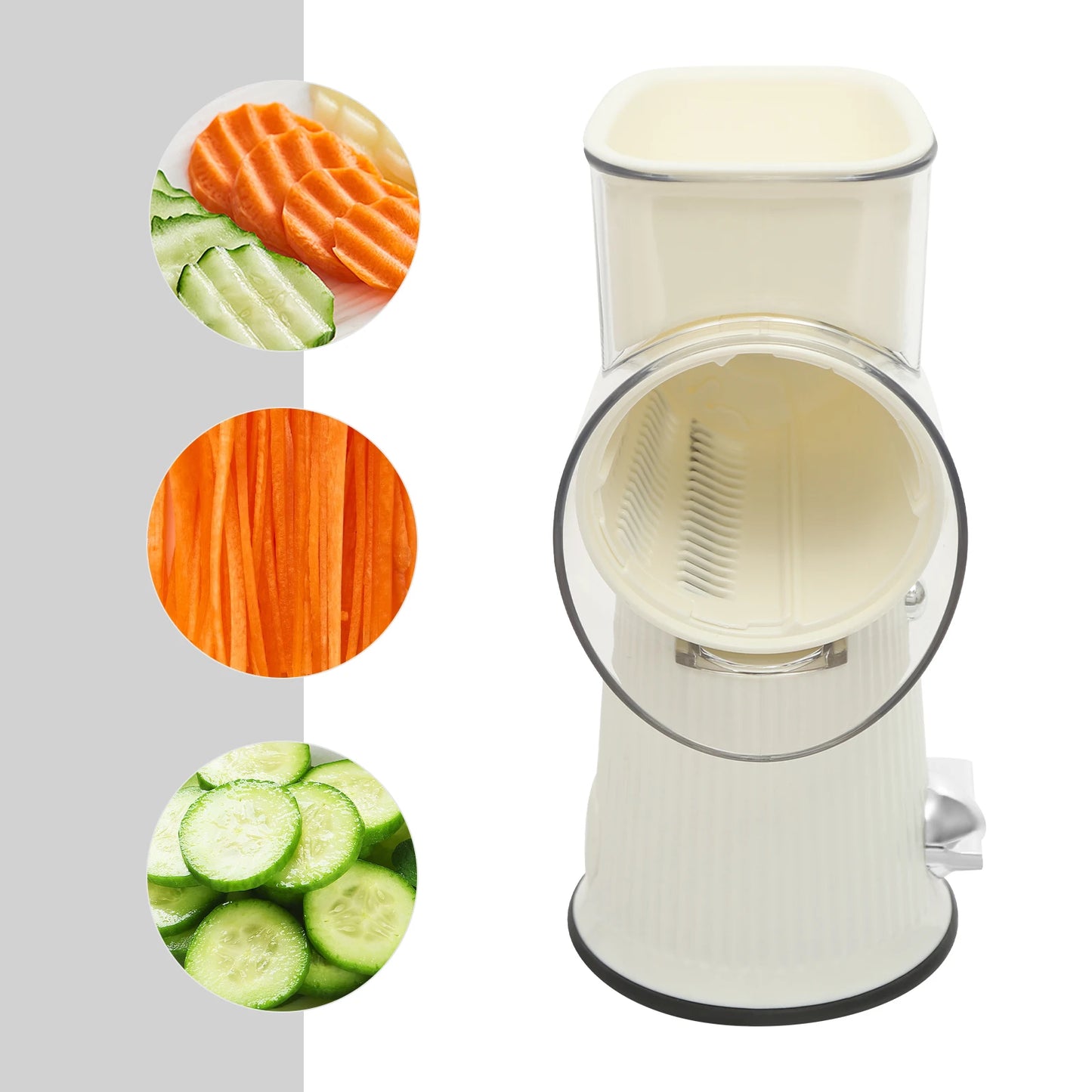 Rotary Cheese Grater with 5 Interchangeable Blades – Manual Vegetable Slicer & Food Chopper – Suction Base Kitchen Tool