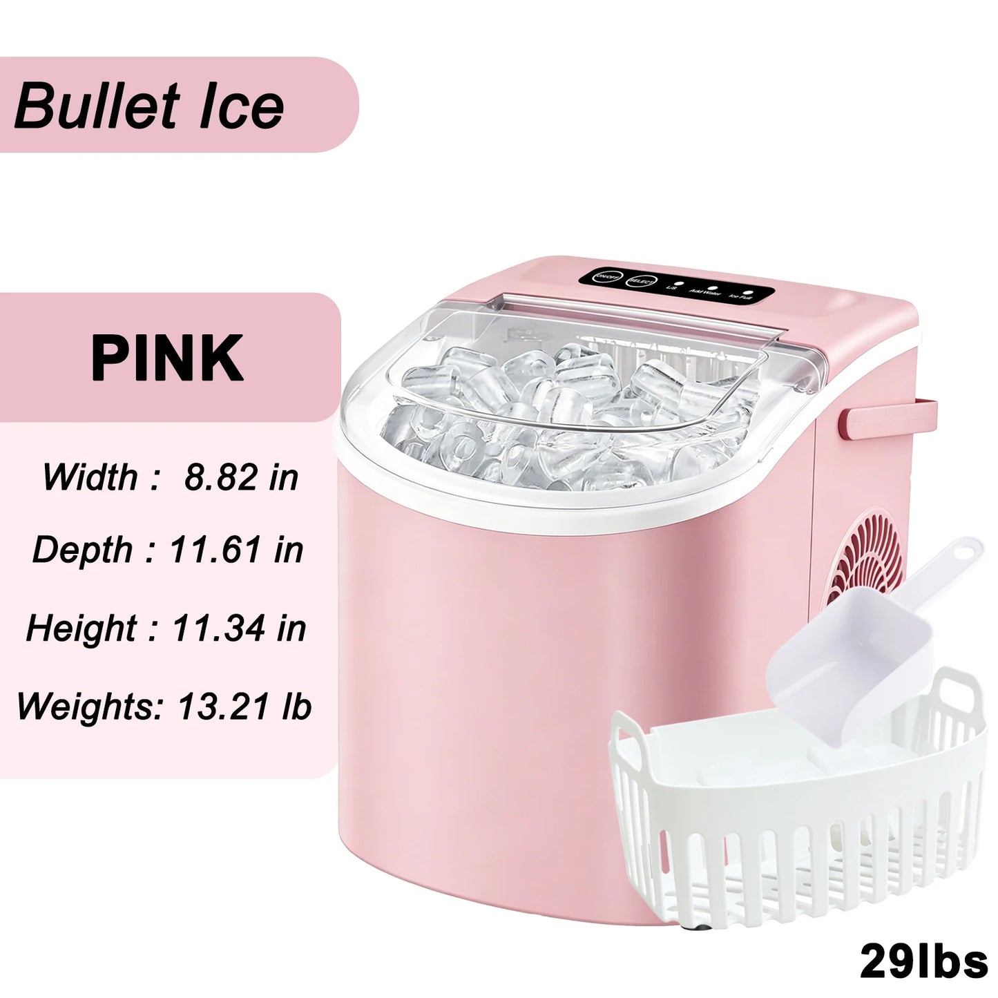 Portable Countertop Ice Maker Machine 29Lbs/24H – Self Cleaning Ice Maker with Carry Handle, 9 Ice Cubes in 6 Minutes for Home Kitchen Office RV & Party