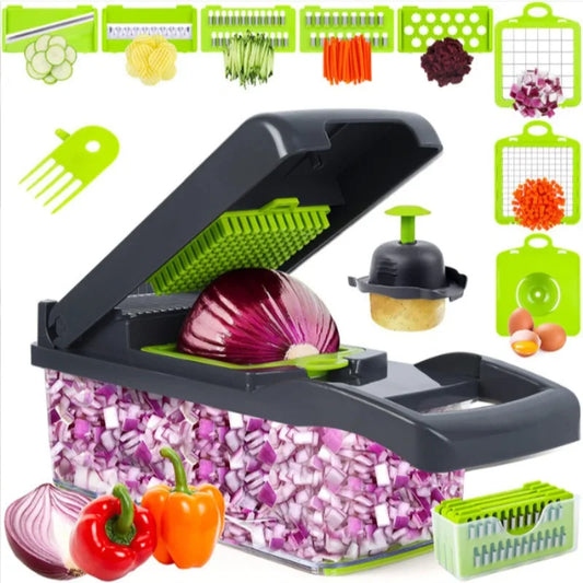 Multi-Functional Vegetable Chopper with Storage Box – Slicer, Dicer & Kitchen Food Cutter