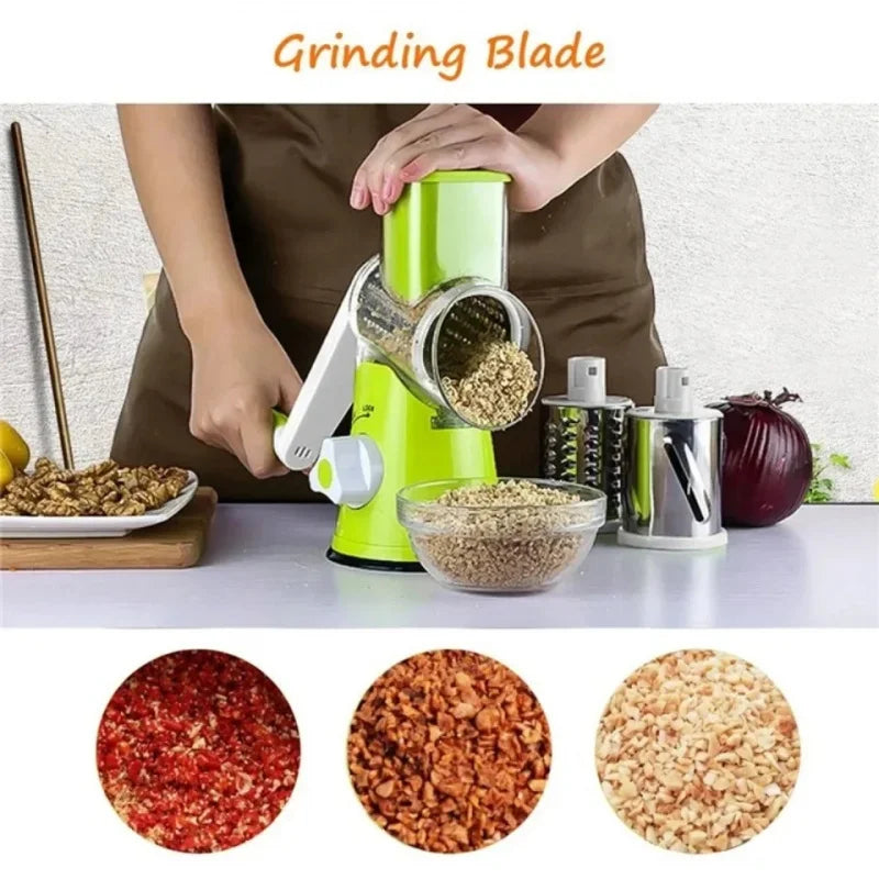 Manual Rotary Cheese Grater with 3 Drums Vegetable Slicer & Shredder
