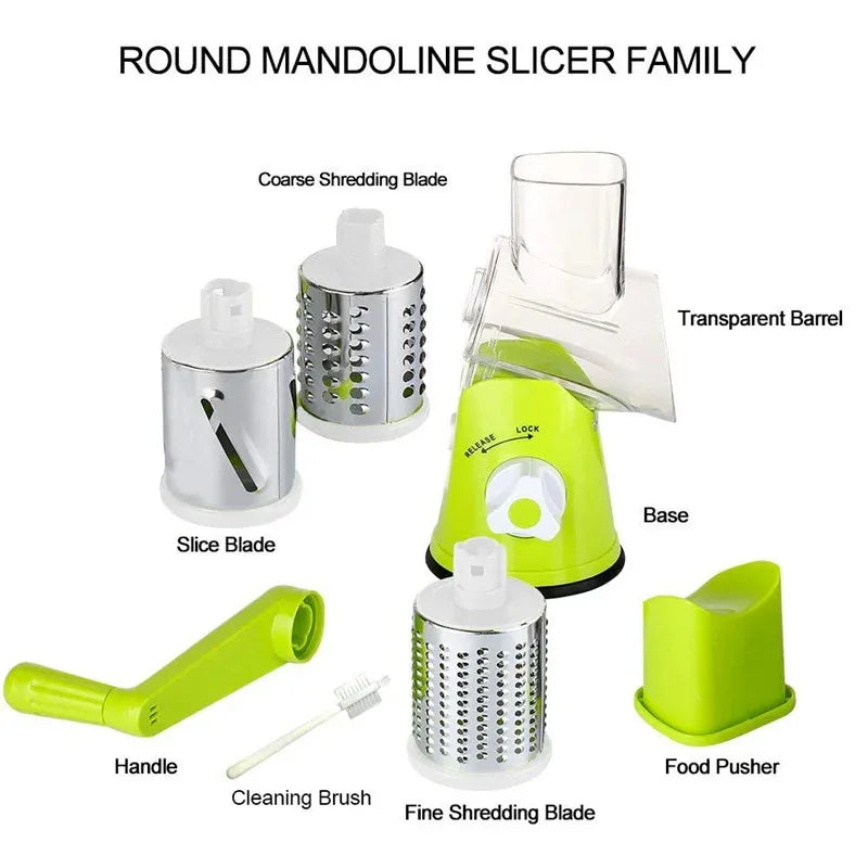 Manual Rotary Cheese Grater with 3 Drums Vegetable Slicer & Shredder