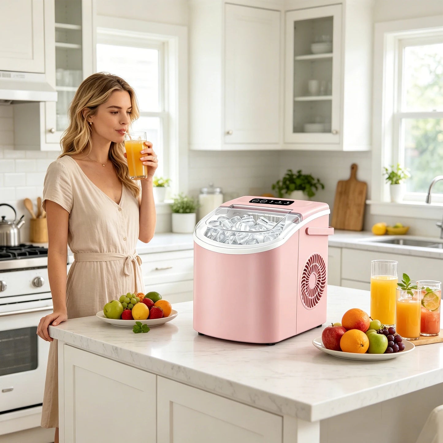 Portable Countertop Ice Maker Machine 29Lbs/24H – Self Cleaning Ice Maker with Carry Handle, 9 Ice Cubes in 6 Minutes for Home Kitchen Office RV & Party