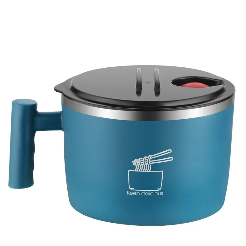 Stainless Steel Noodle Bowl with Lid – Portable Food Container with Drain & Handle