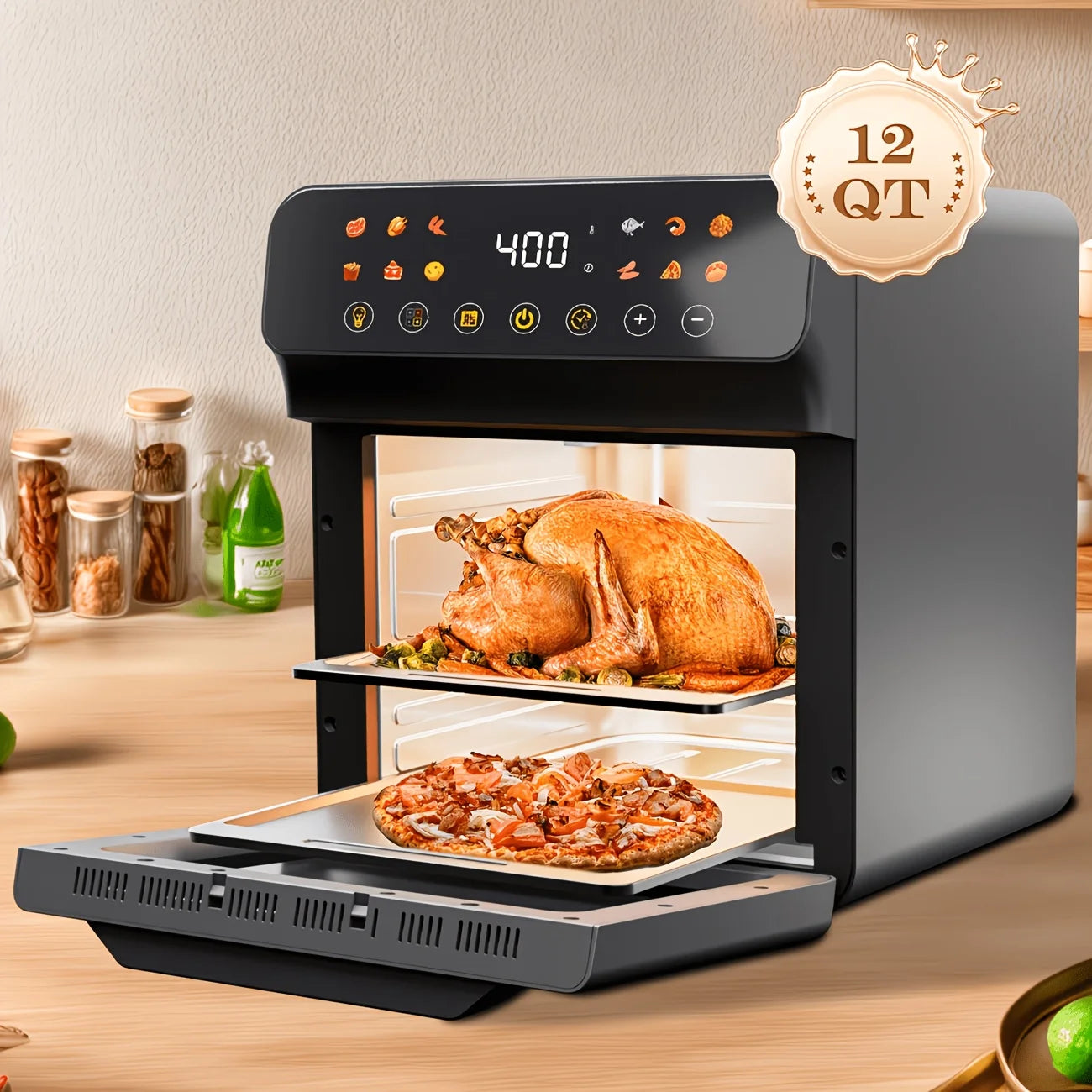 12L Smart Digital Air Fryer Oven - 12QT Large Capacity Oil-Free Cooker