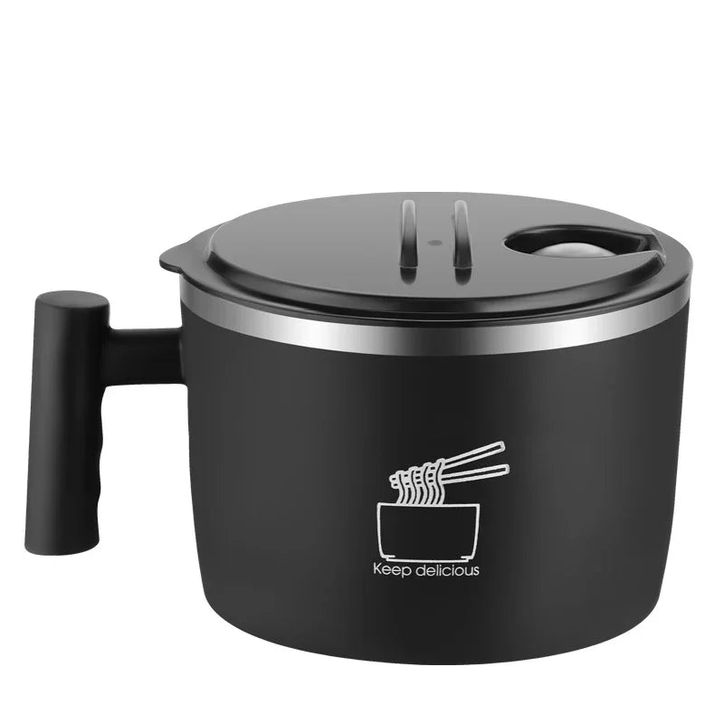 Stainless Steel Noodle Bowl with Lid – Portable Food Container with Drain & Handle
