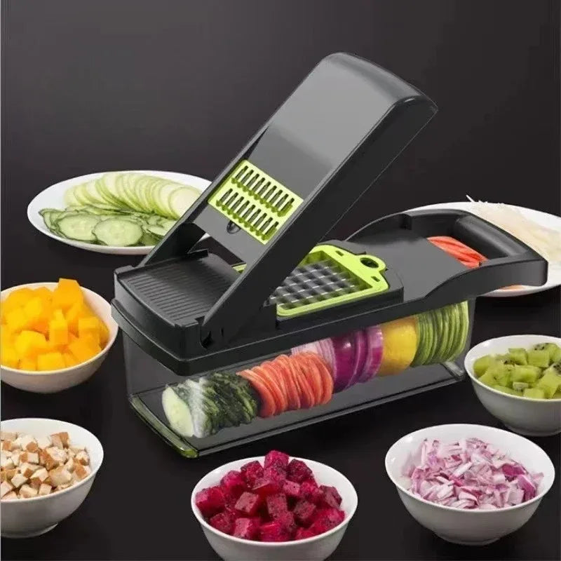 Multi-Functional Vegetable Chopper with Storage Box – Slicer, Dicer & Kitchen Food Cutter