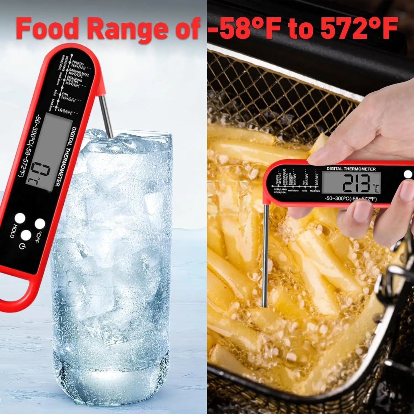 Digital Food Thermometer with Foldable Probe & Magnet – Instant Read BBQ & Cooking Thermometer