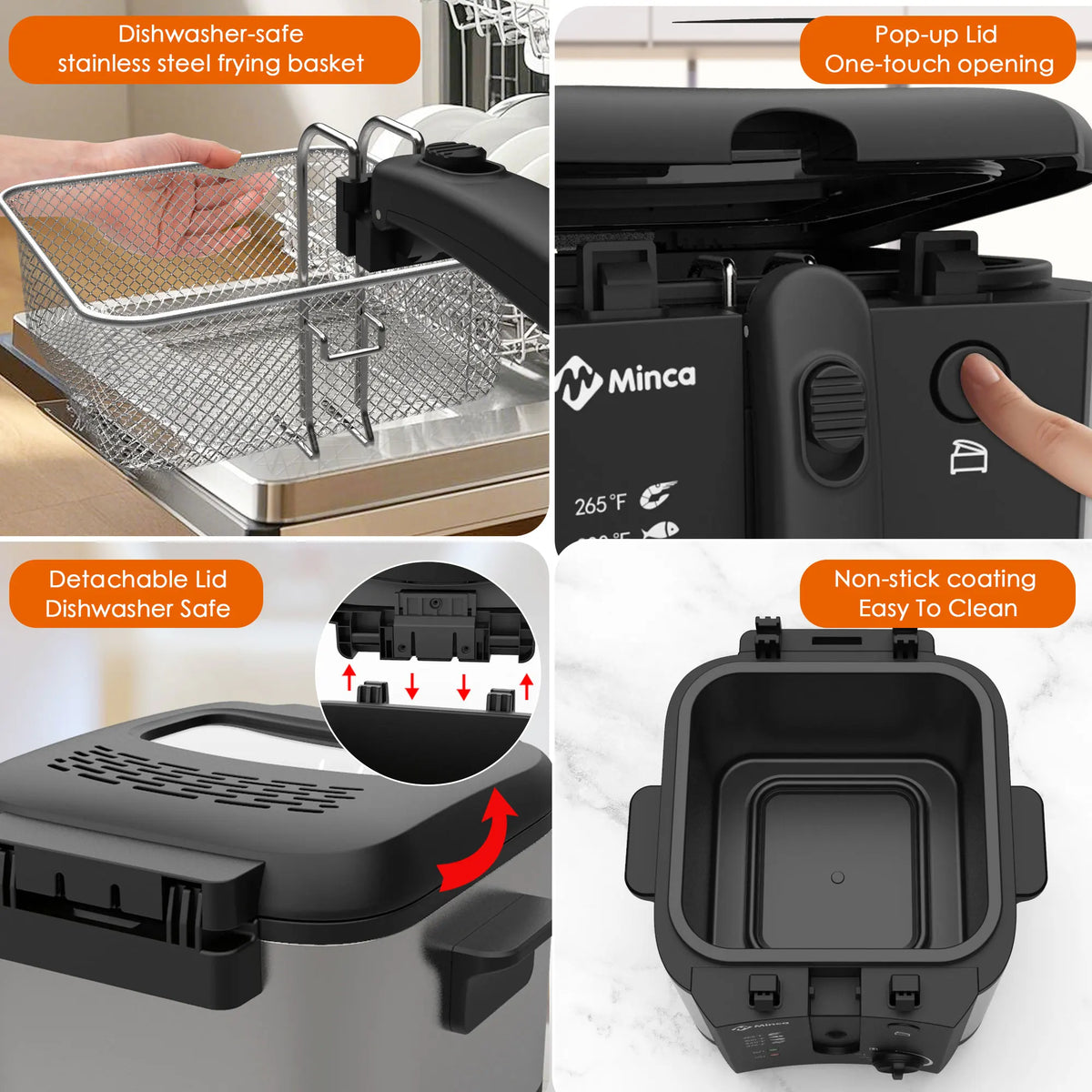 M Minca 2.5L Deep Fryer 1500W – Non-Stick Electric Fryer with Temperature Control & Odor Filter