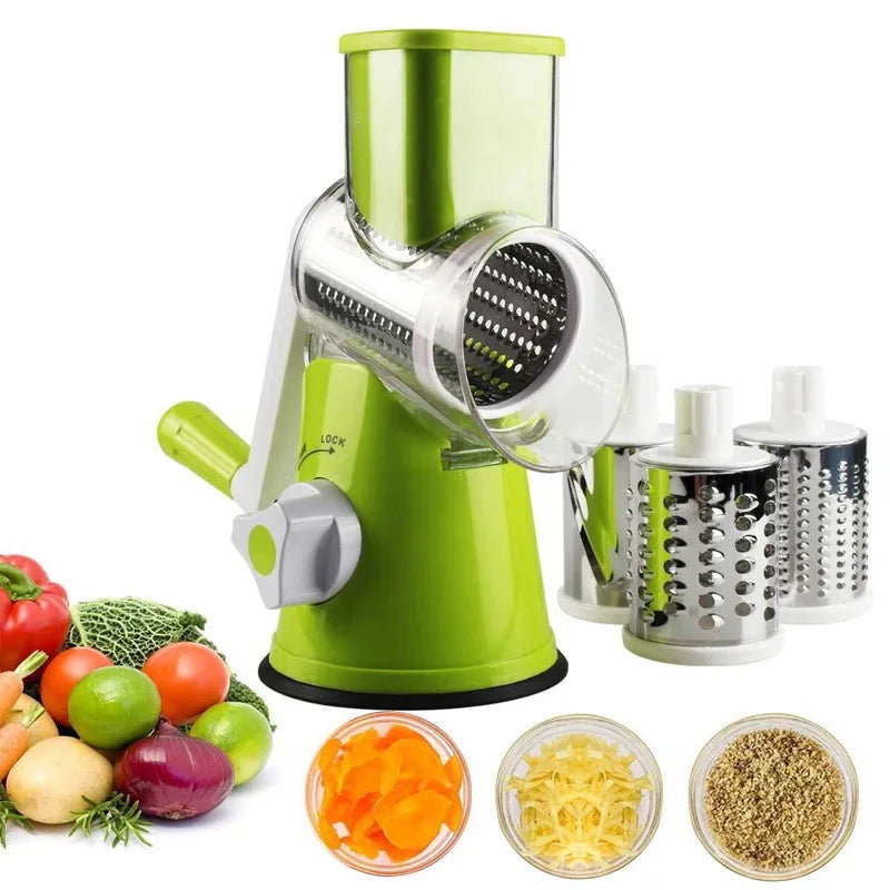 Manual Rotary Cheese Grater with 3 Drums Vegetable Slicer & Shredder