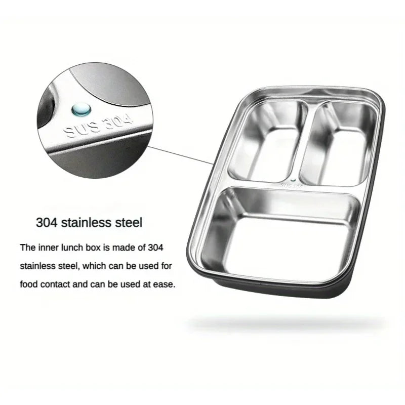 Leak-Proof Stainless Steel Lunch Box – Bento Food Container with 3/4 Compartments