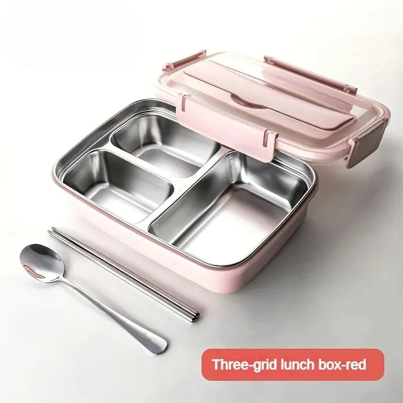 Leak-Proof Stainless Steel Lunch Box – Bento Food Container with 3/4 Compartments