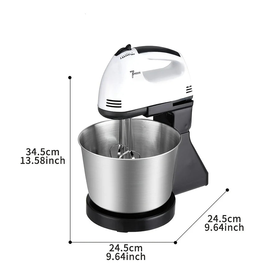 7-Speed Electric Hand Mixer with Rotating Bowl & Stand – 100W Baking Mixer for Eggs, Cream & Cake