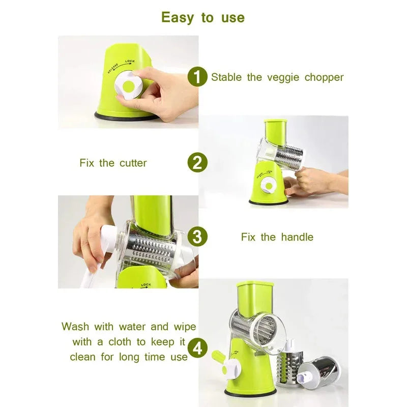 Manual Rotary Cheese Grater with 3 Drums Vegetable Slicer & Shredder