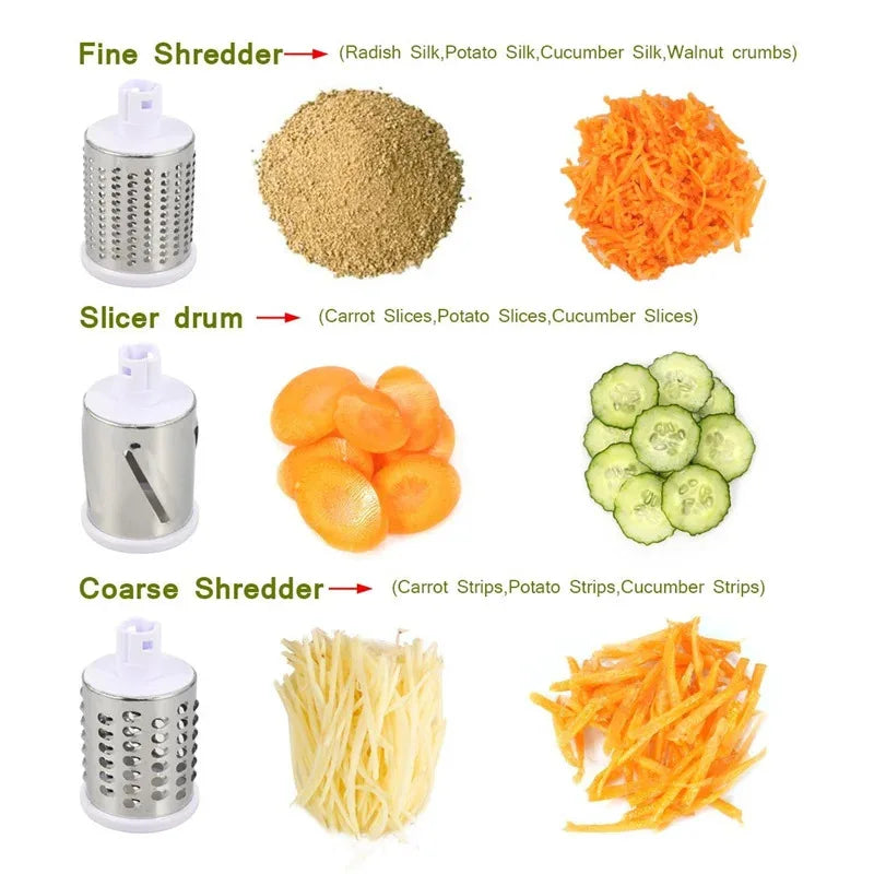 Manual Rotary Cheese Grater with 3 Drums Vegetable Slicer & Shredder