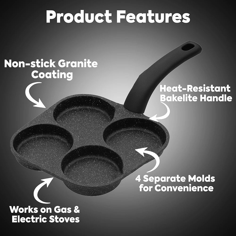 Nonstick Egg Frying Pan Egg 4-Cups Cooker 4-Cup Nonstick Egg Frying Pan | 4-Hole Pancake & Omelet Burger GriddleSuitable for Gas Stove Induction Cooker