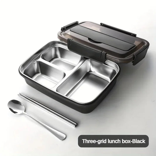 Leak-Proof Stainless Steel Lunch Box – Bento Food Container with 3/4 Compartments