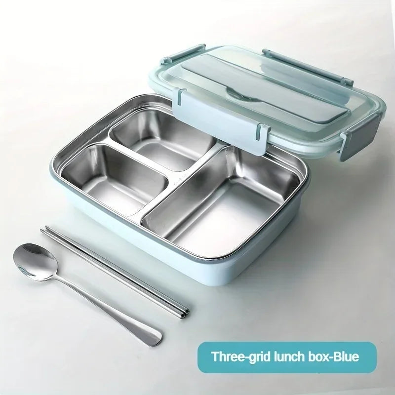 Leak-Proof Stainless Steel Lunch Box – Bento Food Container with 3/4 Compartments