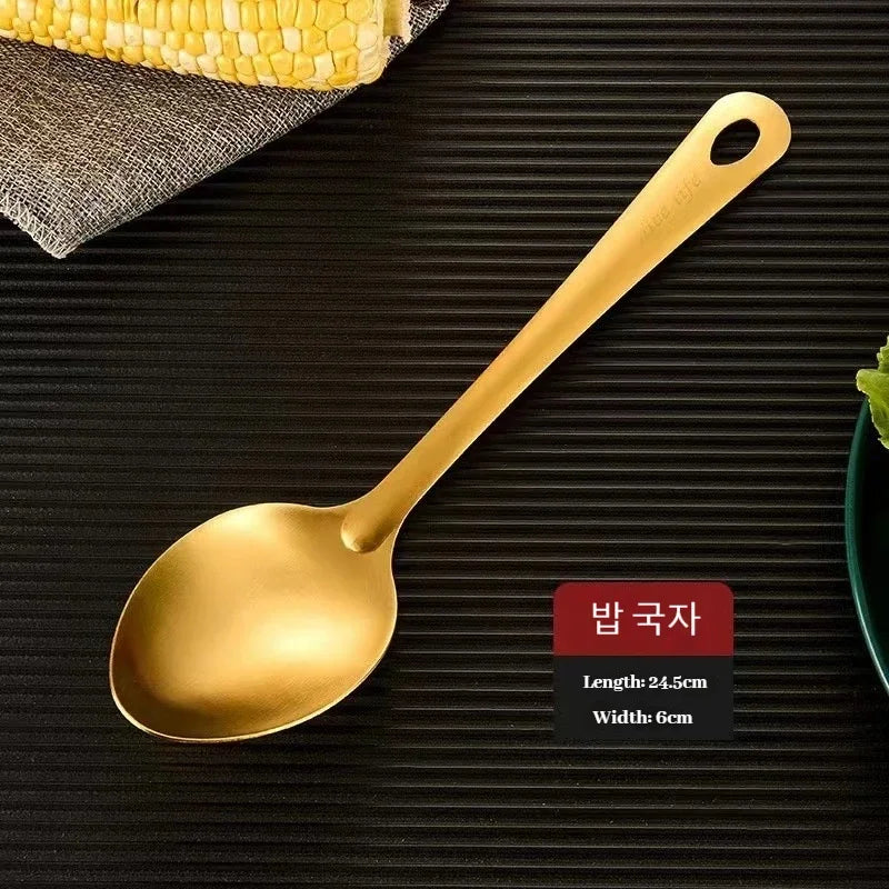 6-Piece Korean Style Stainless Steel Cutlery Set – Elegant Spoon & Fork Set for Dining